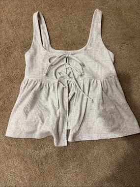 American Eagle Outfitters Light Gray Ribbed Tie-Front Tank
